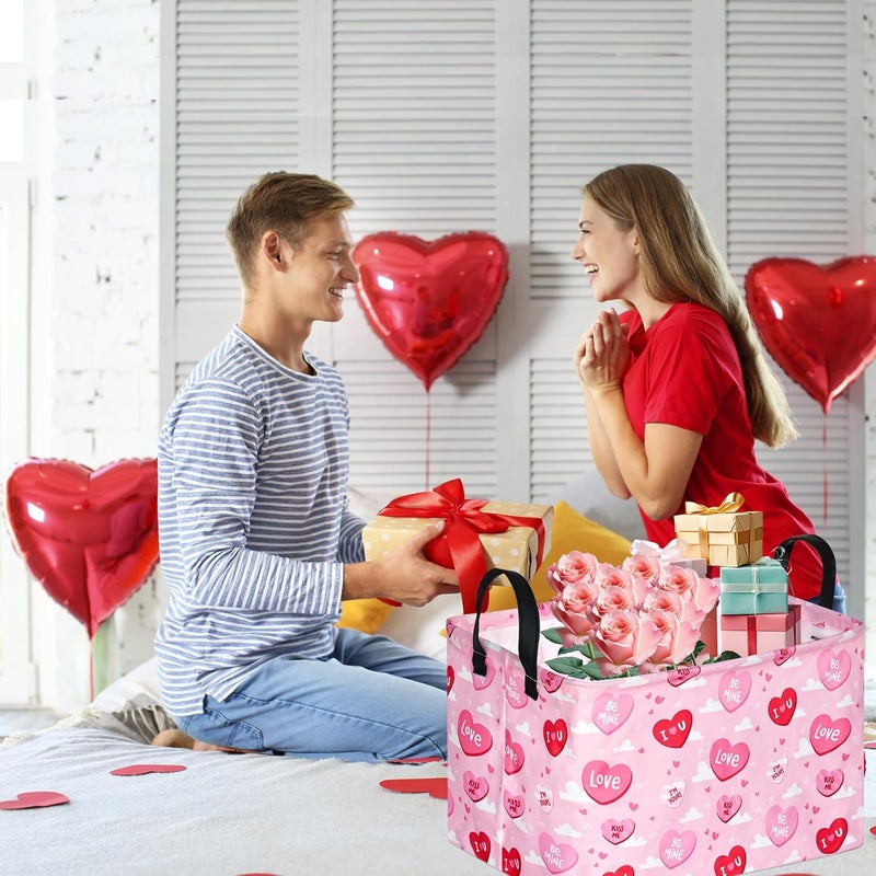 FUULOXE Rectangular Valentines Basket Storage Bin for Shelves Girls Gifts Baskets Foldable Box with Handles for Home Office Car Dormroom Valentine's Day Party Supplies - Image 4